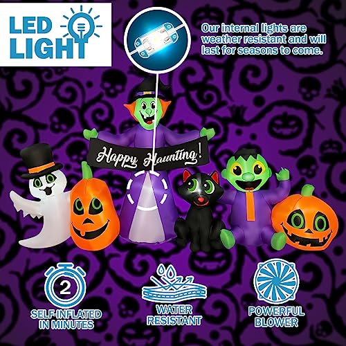 Halloween Inflatable Decor Set - Witch, Ghost, Frankenstein, Cat, Pumpkin, 8Ft