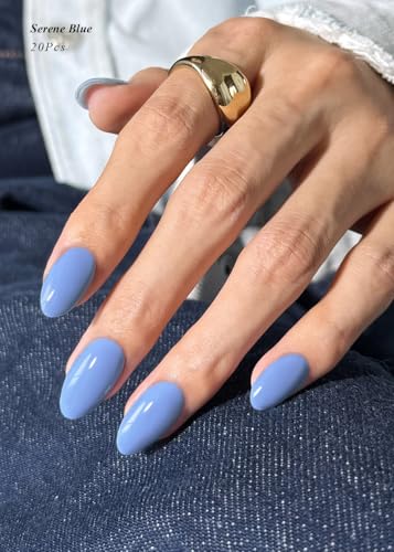 Semi Cured Gel Nail Strips - Serene Blue, 20 Pcs Salon-Quality Nail Wraps
