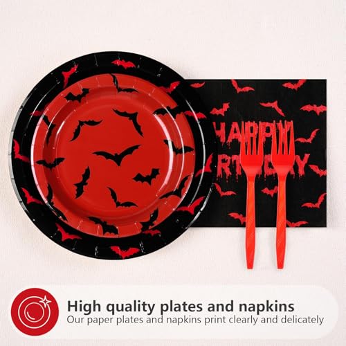 Bat Themed Party Supplies Set - 200 Pieces for Halloween Birthday Decorations - Serves 50 - Bat 200pcs Sets