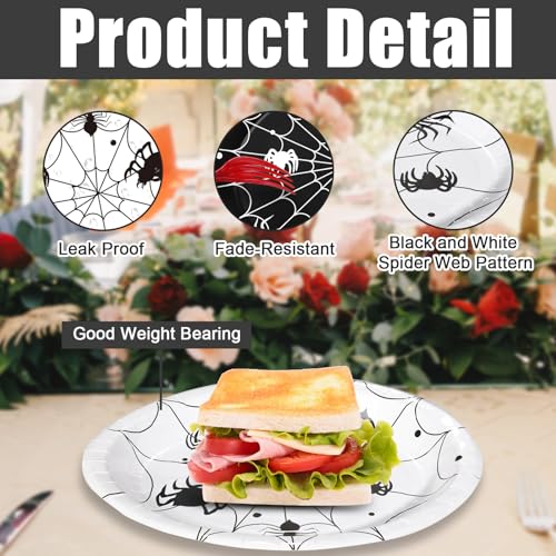 Halloween Spider Web Oval Paper Plates 10x12 Inches - Black & White Disposable Tableware - Spider Web Design - Variation: Spider Web