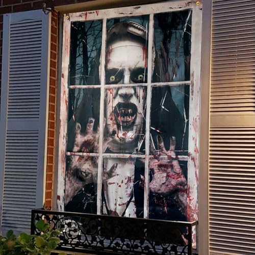 Halloween Window Decorations Scary Vampire Curtain - 32x47 Inches