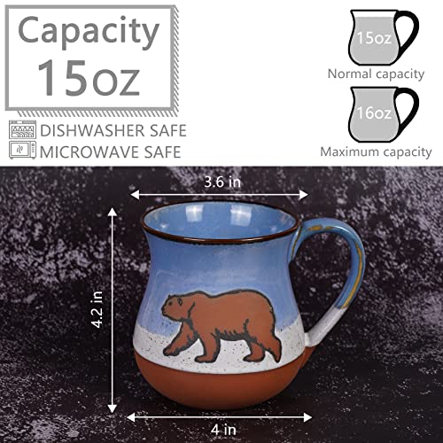 MPotTo Ceramic Polar Bear Mug 16 oz Blue - Cute Handcrafted Coffee Cup, Dishwasher & Microwave Safe, Variation: Bear