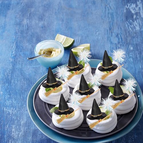 Magic Witch Cupcake Toppers Set with Broom & Hat - Design 6, 15 Pack Halloween Party Decorations