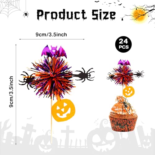 Halloween Firework Cupcake Toppers - 24 Pcs Spooky Pumpkin Bat Spider Decorations
