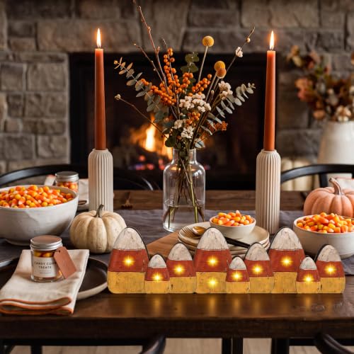 Lighted Candy Corn Table Centerpiece Halloween Fall Decor - Wooden Pumpkin