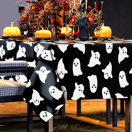 Halloween Ghost Tablecloth 60x104 Inch Black White Table Cover for Party & Decor