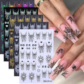 Halloween Nail Stickers 3D Self-Adhesive Nail Decals Love Spider Web - Gold Black White Rainbow, 5 Sheets