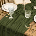 120-Inch 6-Piece Boho Cheesecloth Gauze Table Runner Set - Olive Green Wedding & Holiday Decor