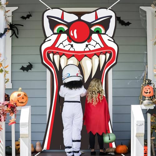 Halloween Clown Vampire Banner Backdrop for Spooky Party Decorations - 70x39 Inches