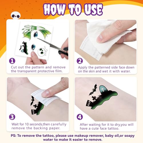 Kids Halloween Temporary Face Tattoos Set with Pumpkins Ghosts and Witches