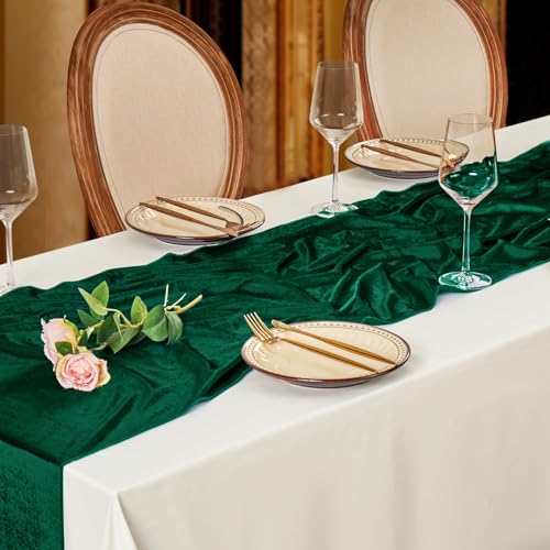 Velvet Table Runner 20x120 Inches - Green, Elegant Dining Decor