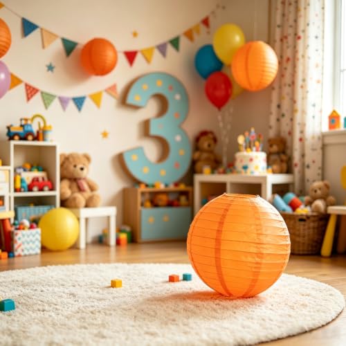 Orange Paper Lanterns for Party Decorations - 8, 10, 12 Inch, 9pcs, Mixed Sizes