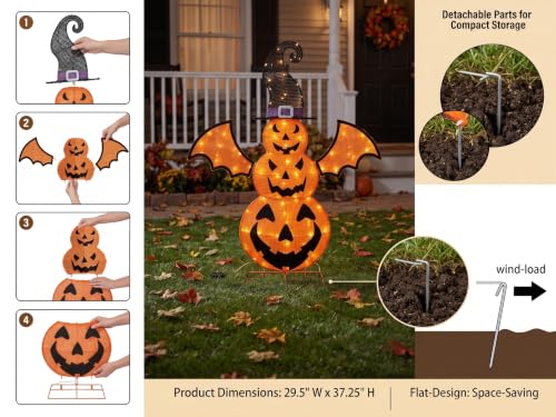 Outdoor 3-Tier Lighted Jack-O-Lantern Pumpkin Halloween Decor