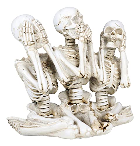 Gothic Skeleton Sisters Figurine - See Hear Speak No Evil Halloween Decor - 6 Inch