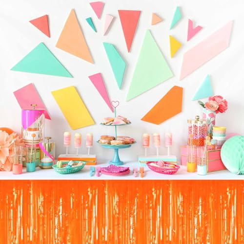 Macaron Orange Foil Fringe Table Skirts - 3 Pack Party Backdrop Decorations