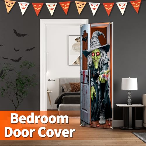 Funny Witch Halloween Door Cover for Trick or Treat - Multicolor