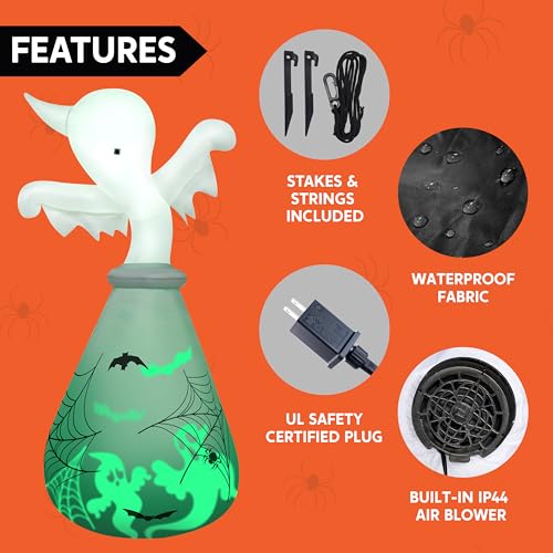 6 Ft Inflatable Halloween Ghost with Green Projecting LED for Outdoor Yard Décor