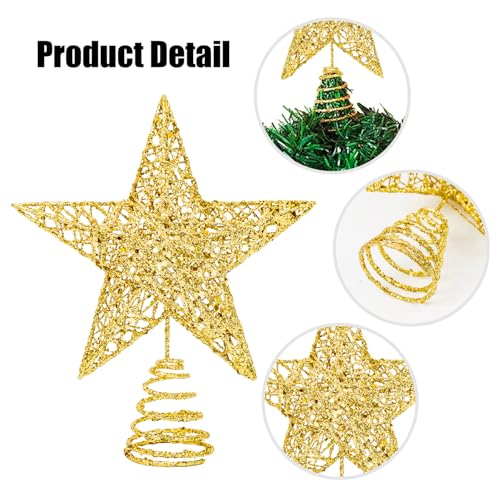 Christmas Tree Topper Star - Gold Glitter Treetop for Holiday Decoration