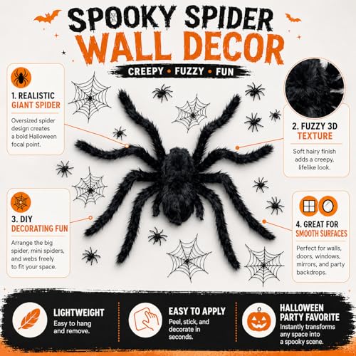 Halloween Wall Stickers Set with Spiders and Webs - Removable Indoor Decorations
