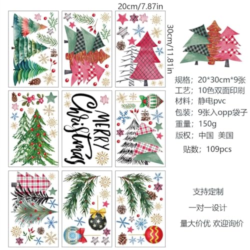 Christmas Snowflake Window Clings Set - 9 Sheets 109 Pcs Holiday Decor with Variation Halloween 02