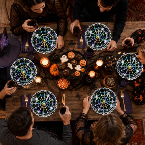 Spider Web Halloween Paper Plates 7 Inch - 50 Pack, Holographic Design