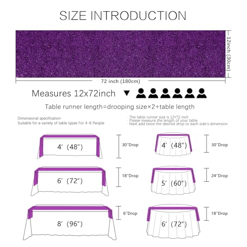 Purple Sequin Table Runners 72 Inches Long - Pack of 10 - Wedding & Party Decor