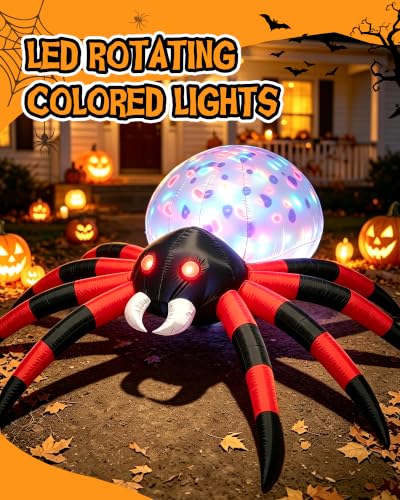 8FT Halloween Inflatable Spider with LED Lights for Outdoor Yard Decor