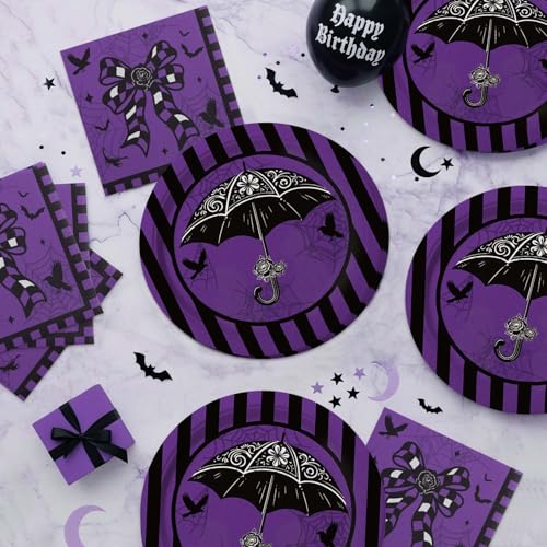 Black and Purple Disposable Party Plates and Napkins Set for 20 Guests