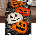 Halloween Pumpkins Table Runner - Orange Linen Fall Decor for Dining & Parties