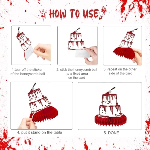 Halloween Horror Theme Honeycomb Centerpieces - Bloody Killer Birthday Party Decorations - 8 Pack