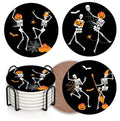 Halloween Coasters for Drinks - Set of 6 Ceramic Stone Pumpkins with Skull Variation