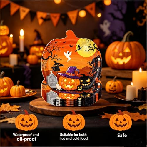 Halloween Pumpkins Party Plates Set 81pcs Orange & Black with Tablecloth & Utensils