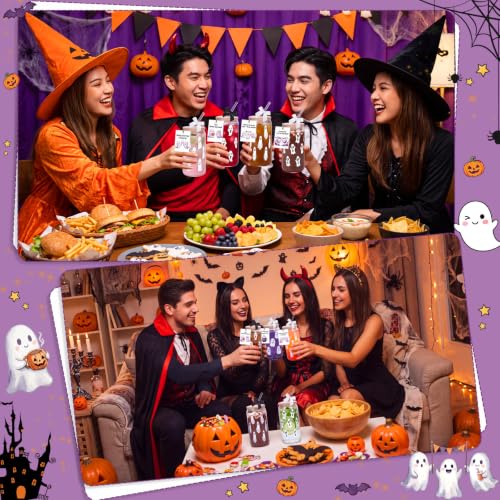 Halloween Ghost Glass Cups 16 oz Set with Lid Straw & Stopper - 6 Styles