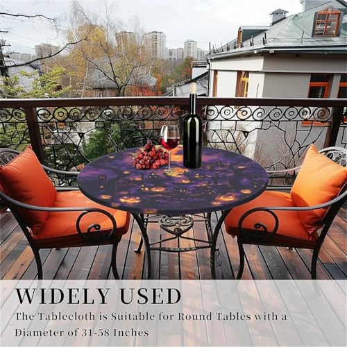 Halloween Spooky Round Fitted Waterproof Tablecloth 48 Inch for Indoor Outdoor