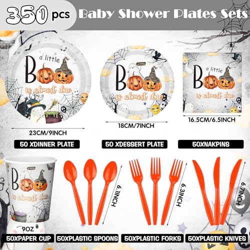 Gray Halloween Baby Shower Party Supplies Set - Plates, Napkins, Cups & Decorations