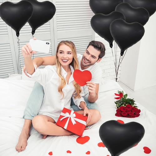 Matte Black Heart Foil Balloons - 18 Inch Party Decorations for Birthdays Weddings Halloween Valentine's