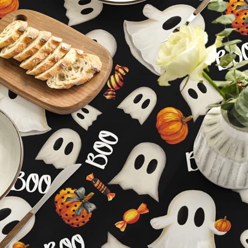 Halloween Tablecloth 60 x 84 Inch Oval Black Ghost Pumpkin Candy Decor