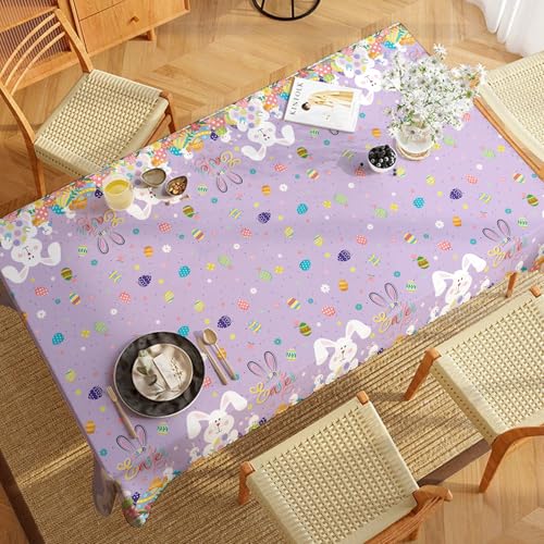 Easter Bunny Plastic Disposable Tablecloth - 54 x 108 Inch, 2 Pack, Spring Holiday Decor