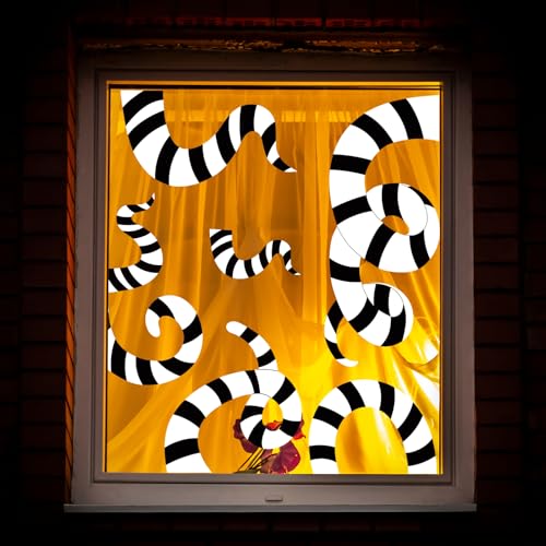 Halloween Sandworm Window Clings - Black & White Striped Extra Large Decals, 6 Sheets - Halloween Decorations