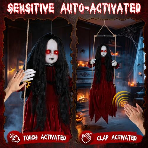 55-Inch Hanging Ghost Doll Halloween Outdoor Indoor Decor with Sound & Light