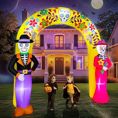10 Ft Day of the Dead Inflatable Archway with LED Lights for Halloween Yard Decor