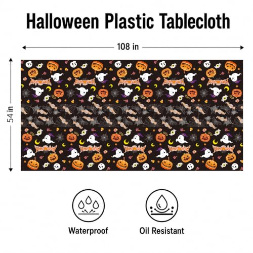 Disposable Halloween Tablecloth - Black Plastic Cover 54x108 Inch 2 Pack