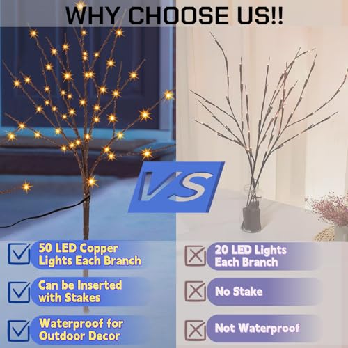 Lighted Christmas Tree Branches - 30 Inch Warm White LED Artificial Brown Twig with Timer & Waterproof for Indoor Outdoor Holiday Decorations - Variation: Warm White
