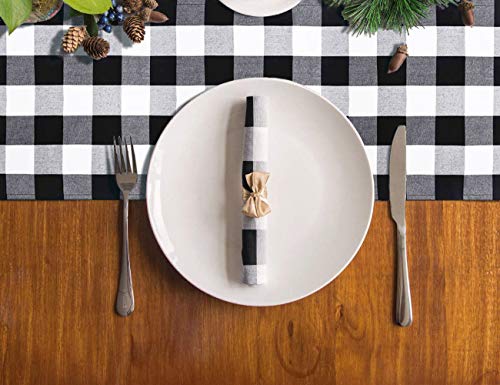 Black and White Checkered Table Runner 14x90 Inches Gingham Halloween Decor