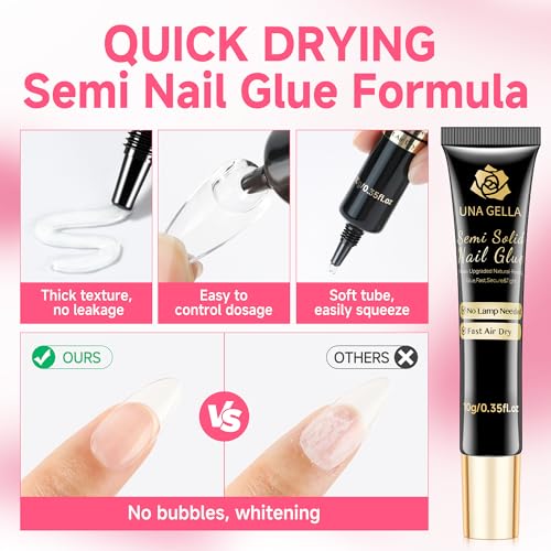 Semi Nail Glue Set - 2pcs 10ml Strong Fast-Drying Press On Nail Adhesive