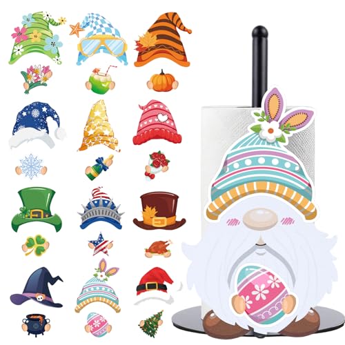 Interchangeable Holiday Gnome Paper Towel Holder with Seasonal Magnets - Kitchen & Home Decor