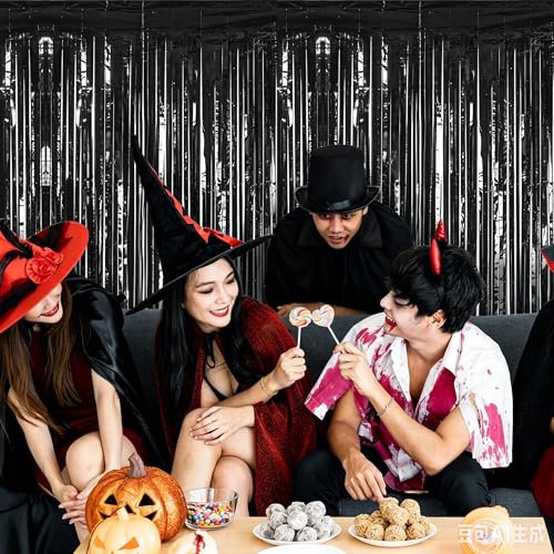 Black Foil Curtain Streamer Set - 8 Pack Halloween Party Decorations - 3.28 x 7.05 ft