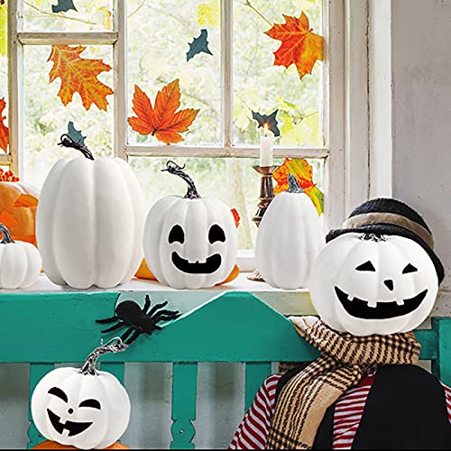 White Fall Artificial Pumpkins Set - Large & Assorted Size Halloween Thanksgiving Decor