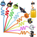 Halloween Reusable Plastic Drinking Straws Set with Removable Decorations - 24 Pieces