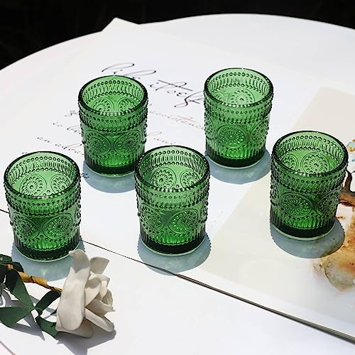 Green Candle Holder Set of 12 - Sunflower Glass Votive Candlestick - Green / 12